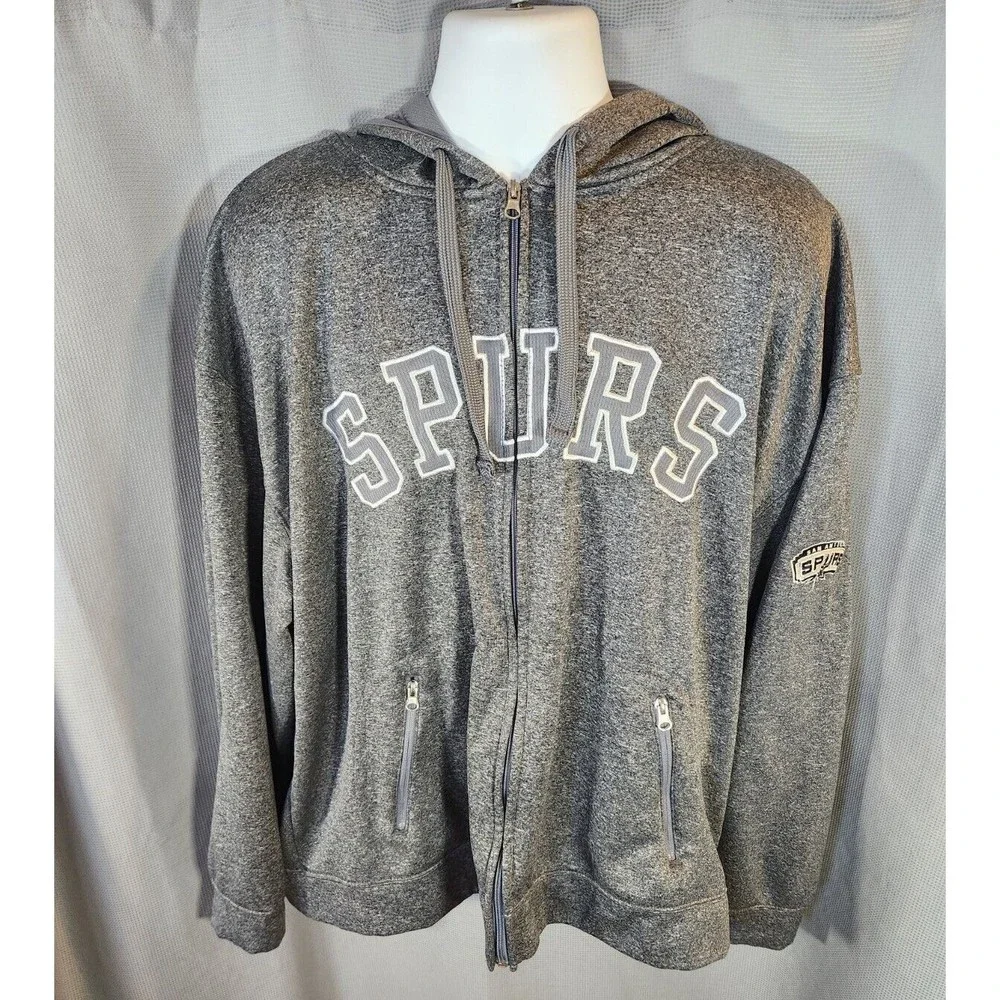 NBA San Antonio Spurs Gray Full Zip Mens Sz 2XL Basketball Warm Up Hoodie‎